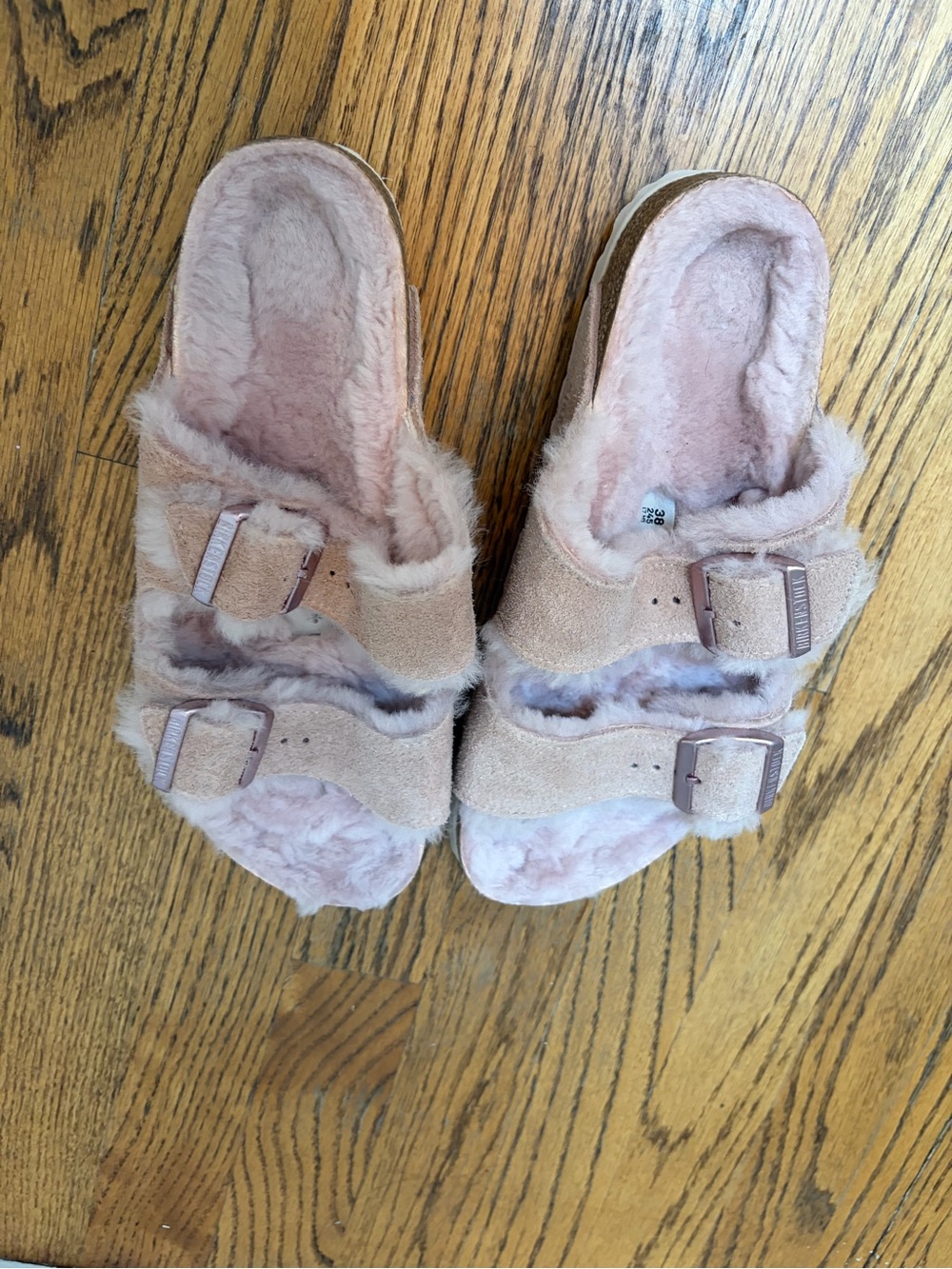 Birkenstock Pink Faux Fur Double Buckle Slides